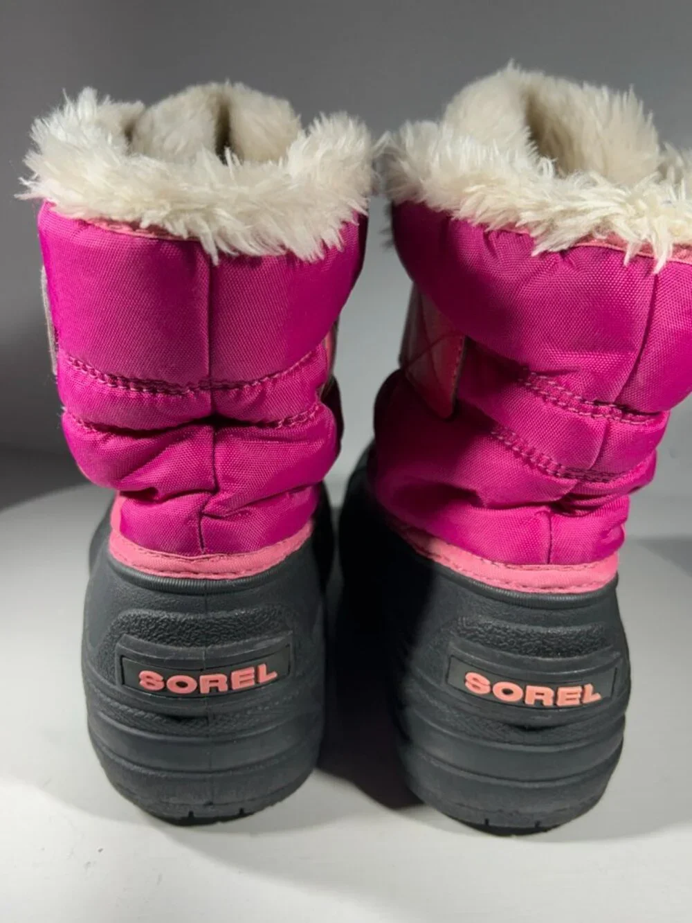 Sorel Kids Snow Commander Winter Boots Size 11 Pink Faux Fur Girls Ankle Shoes